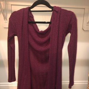 American Eagle Magenta Hooded Cardigan